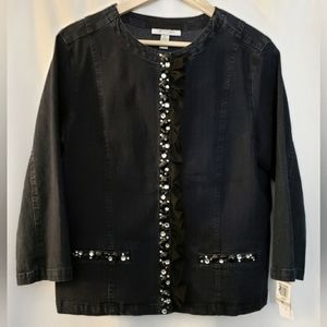 NWT JM Collection Women's Denim Jacket Embellished Ruffle Gems Size 12
